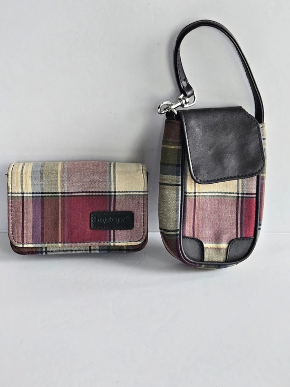 Longaberger Homestead Spice Check Plaid Wallet & Phone Wristlet Pouch Set 2
